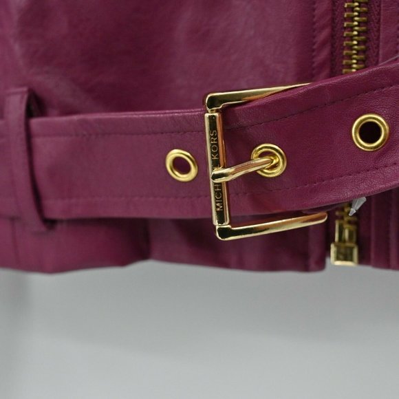 NEW MICHAEL MICHAEL KORS Women's Sz S Burgundy Biker Vegan Leather Moto Jacket - Picture 5 of 11